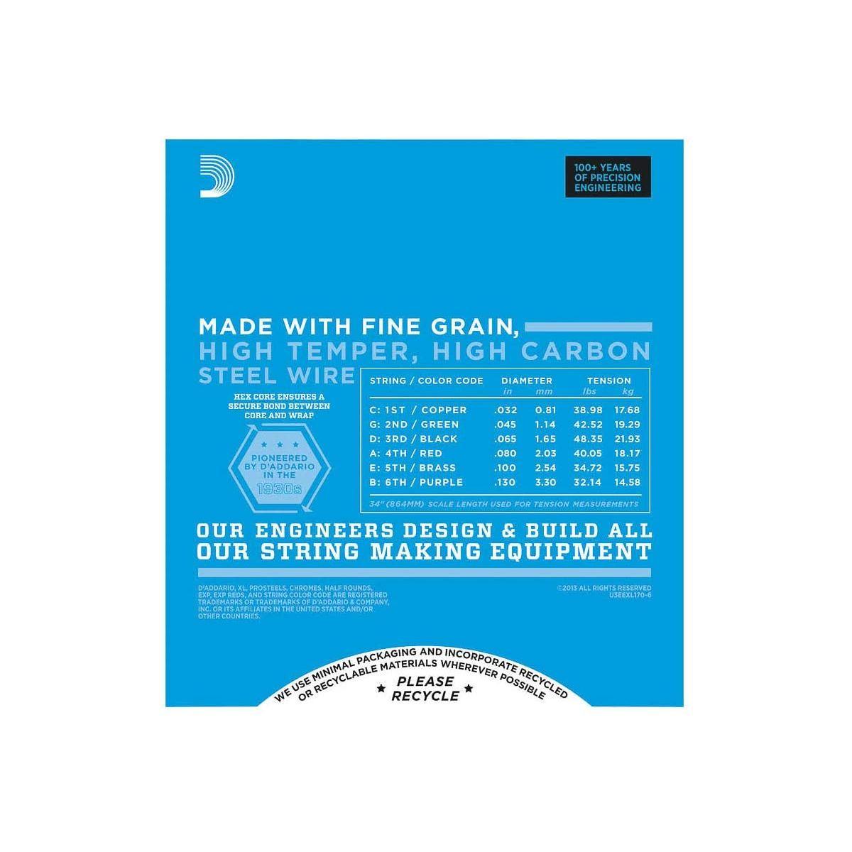 D'addario exl170-6 set di corde per basso elettrico 6 corde 32-130