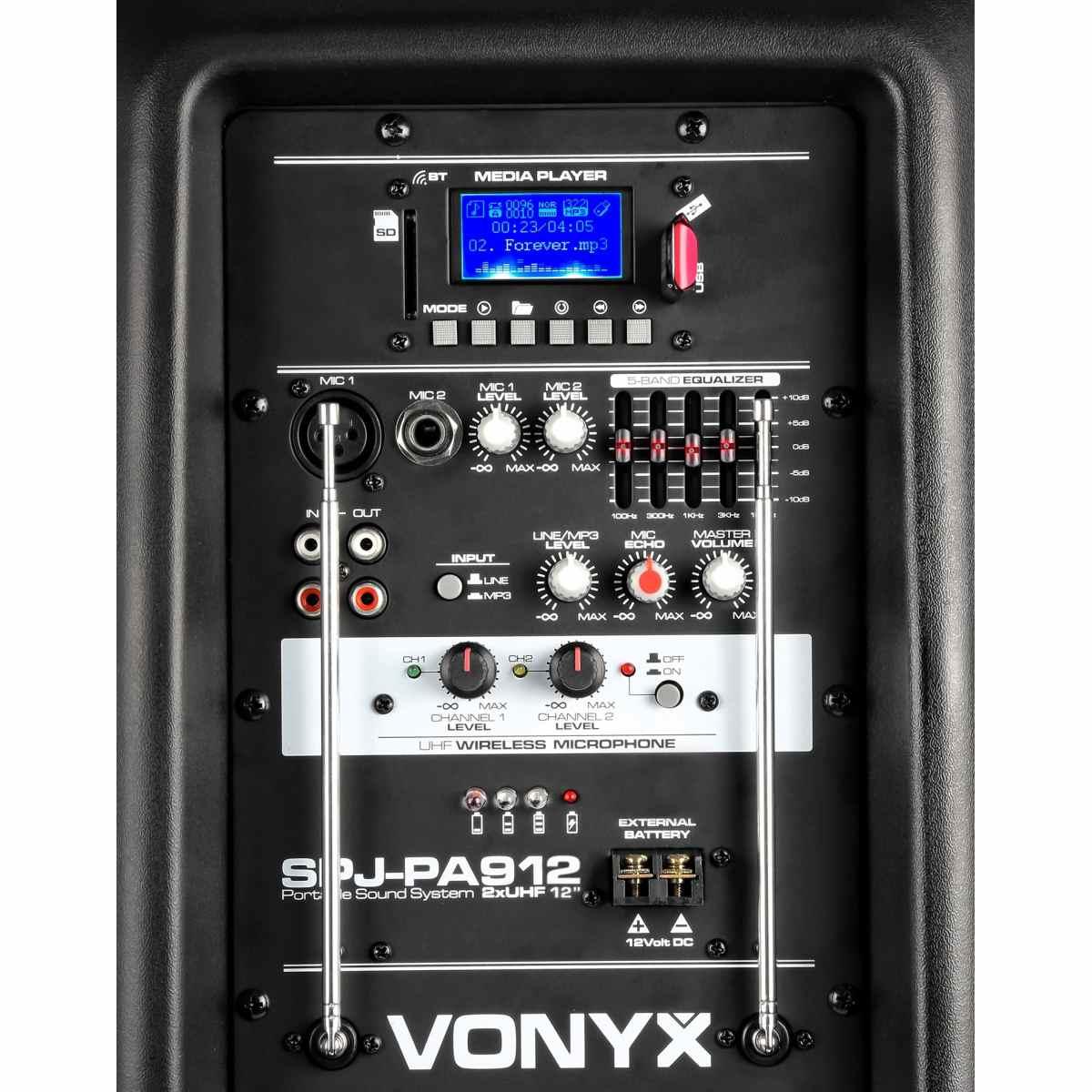 VONYX SPJ-PA912 Mobile Amp ABS 12" 2 UHF