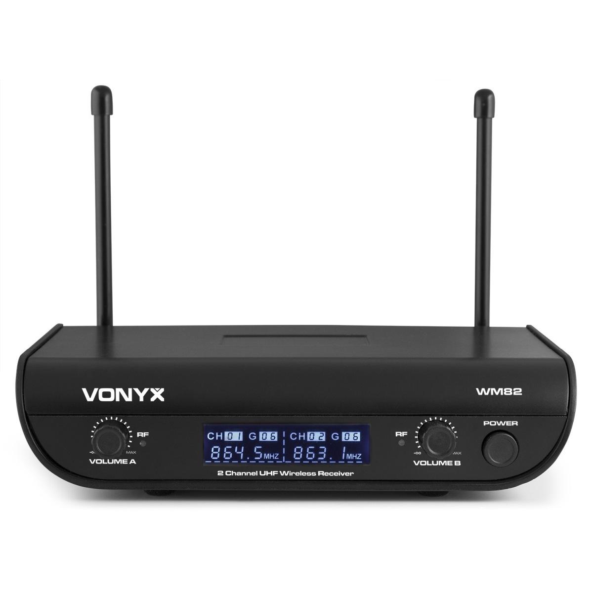 Vonyx wm82c set microfono wireless uhf digitale a 2 canali con palmare e bodypack