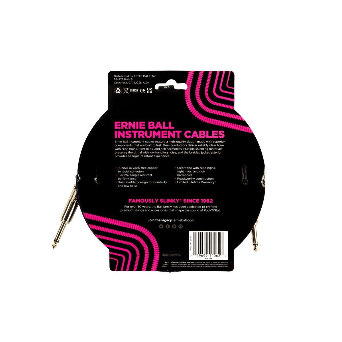 ERNIE BALL 6393 BRAIDED STRAIGHT PURPLE BLACK CAVO JACK JACK 3mt