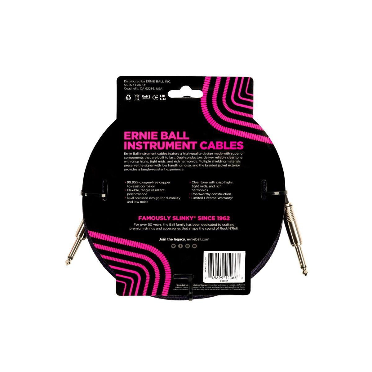 ERNIE BALL 6397  BRAIDED STRAIGHT PURPLE BLACK CAVO JACK JACK 7,6mt