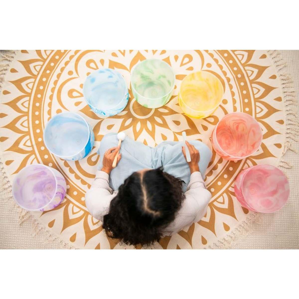 SONIC ENERGY MCSBSETCHA Set di 7 campane tibetane in marmo e cristallo, chakra B4, A4, G4, F4, E4, D4, C4, 432 Hz