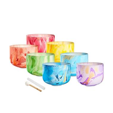 SONIC ENERGY MCSBSETCHA Set di 7 campane tibetane in marmo e cristallo, chakra B4, A4, G4, F4, E4, D4, C4, 432 Hz