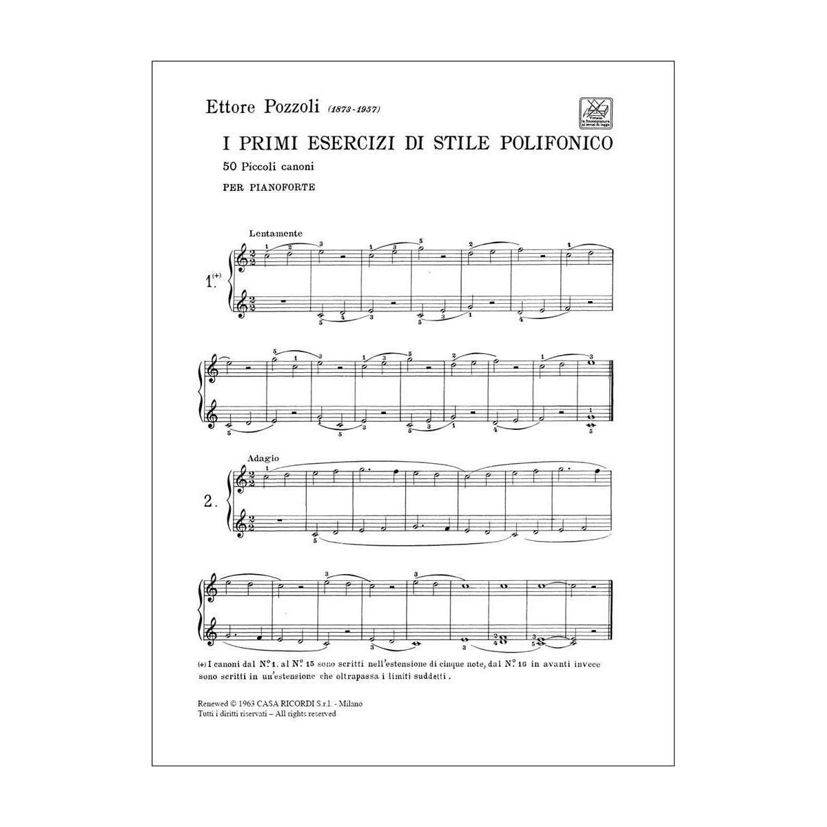 PRIMI ESERCIZI DI STILE POLIFONICO POZZOLI 17<br />