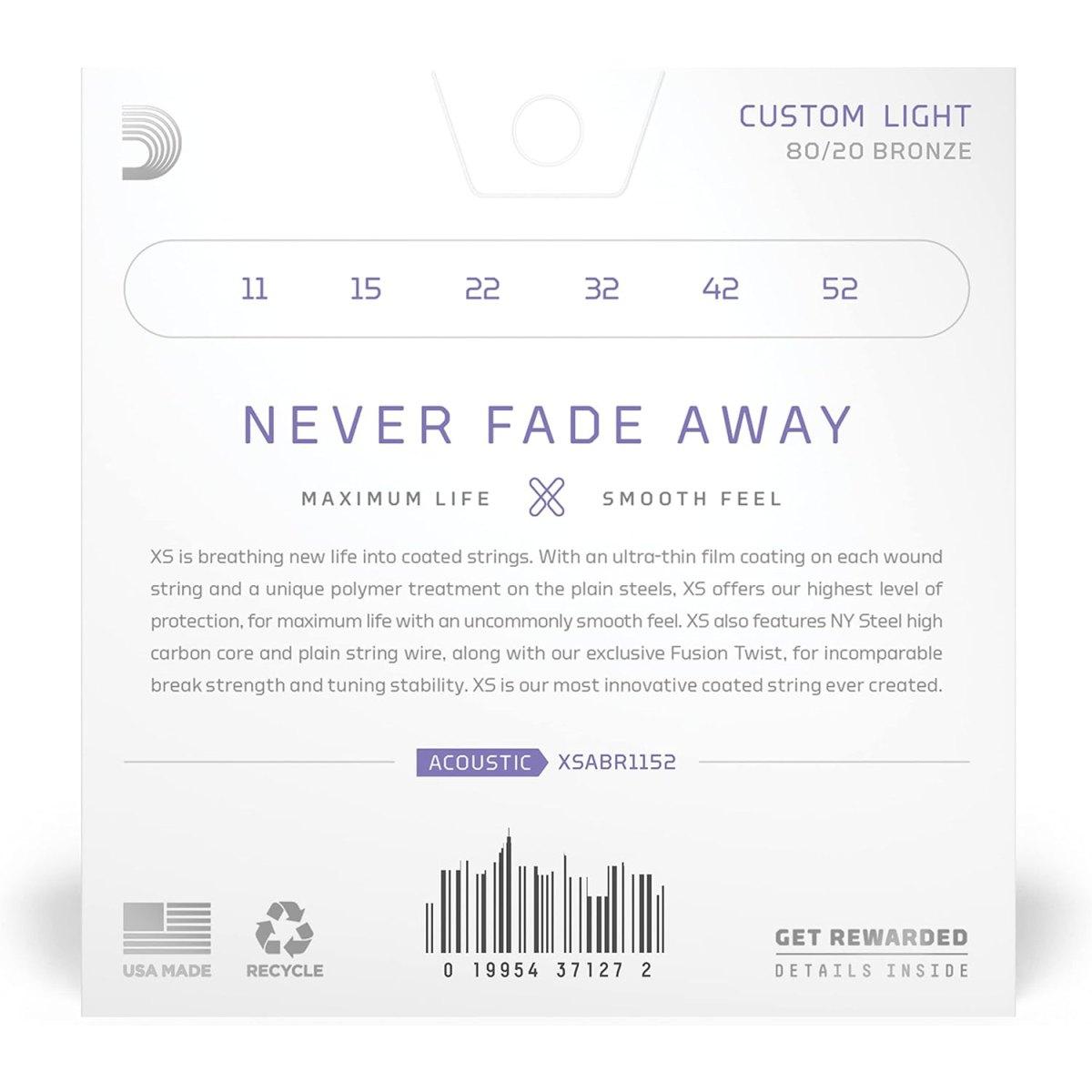 D'addario xsabr1152 bronze set di corde per chitarra acustica 11/52