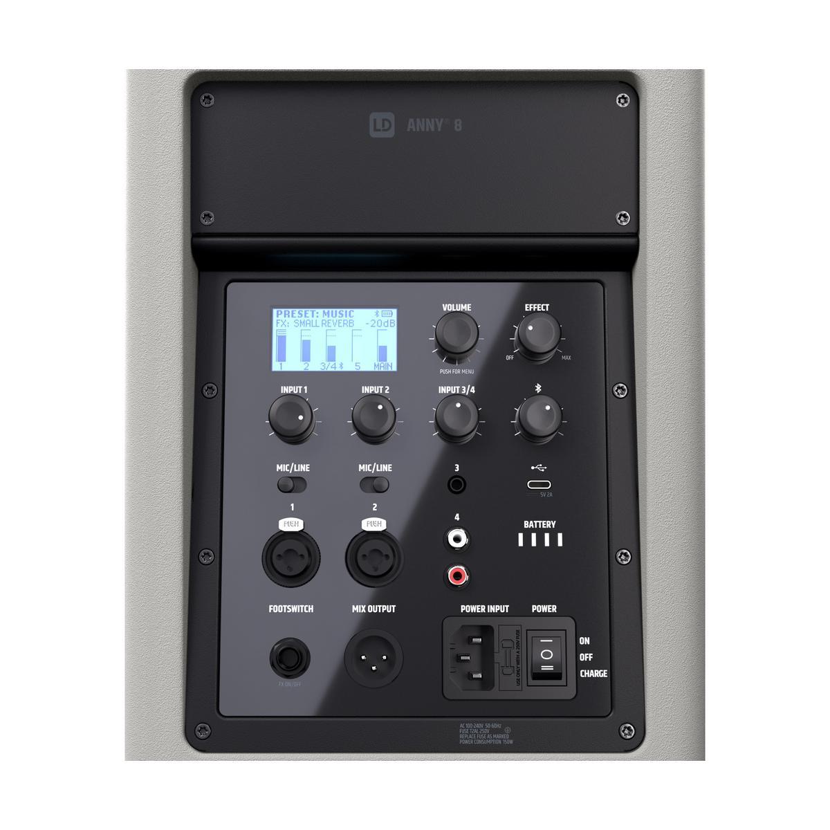 LD SYSTEMS ANNY 8 G - Altoparlante PA Bluetooth portatile a batteria con mixer, colore Urban Grey