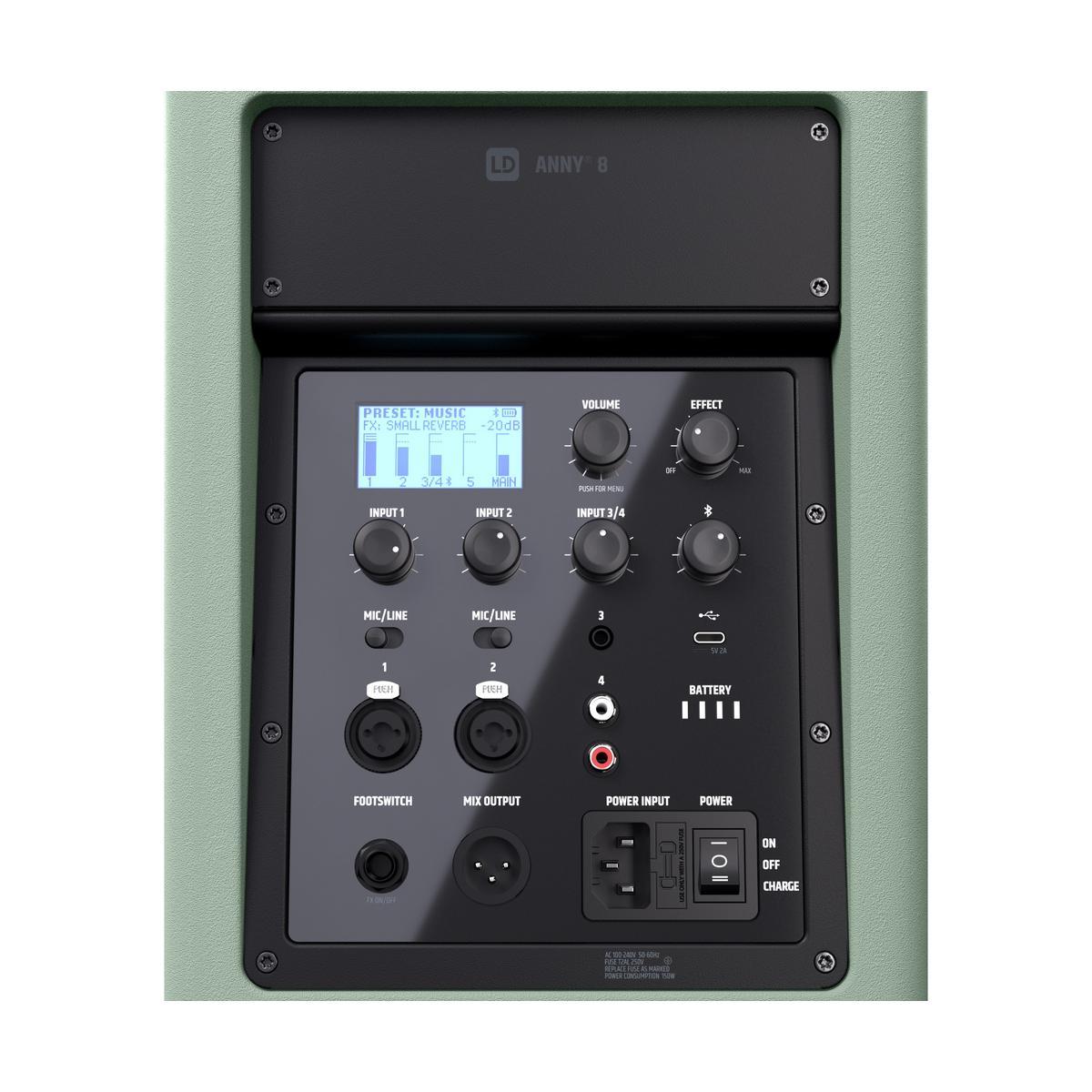 LD SYSTEMS ANNY 8 GN - Altoparlante PA Bluetooth portatile a batteria con mixer, colore Adventure Green