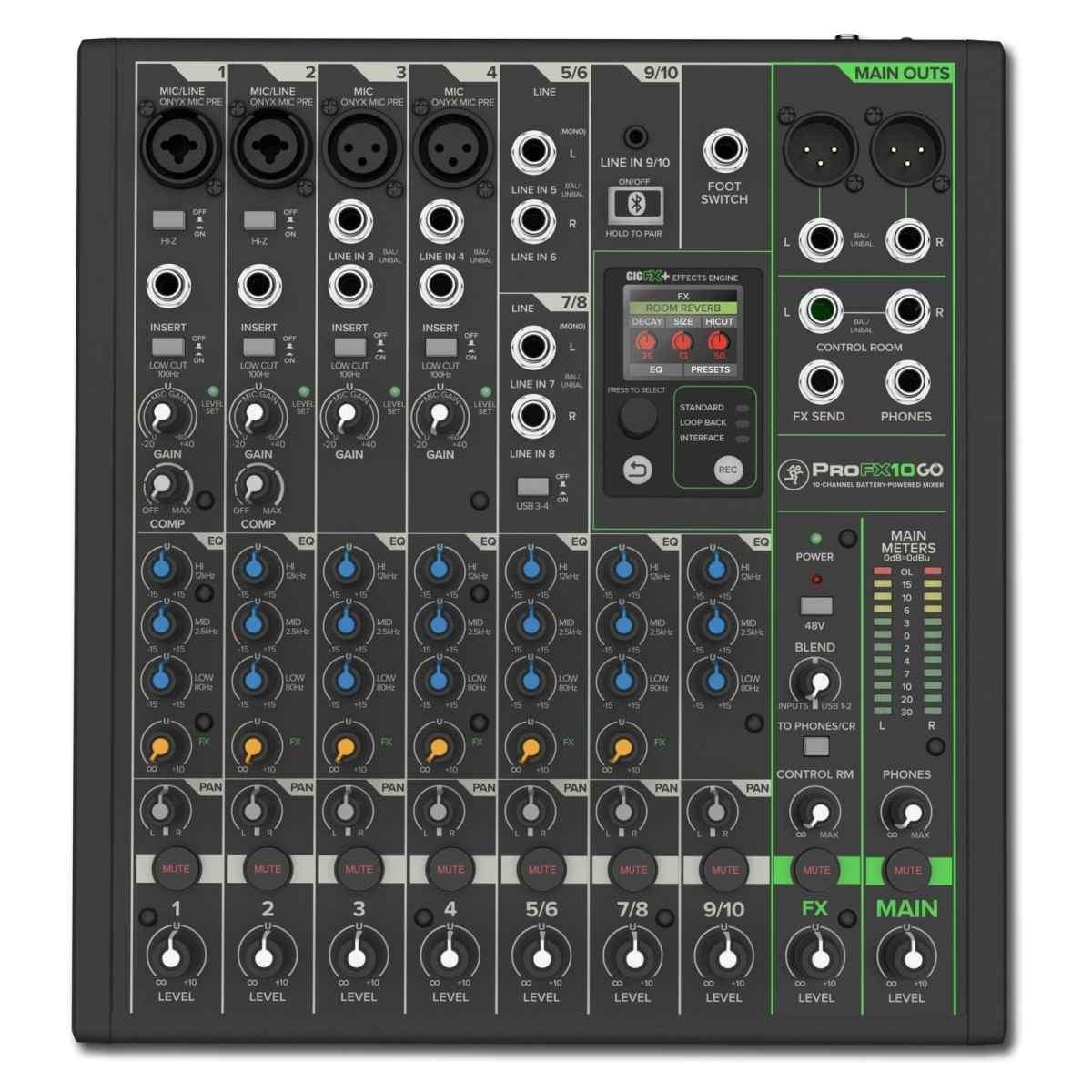 Mackie profx10go mixer analogico passivo a batteria usb 10 canali con effetti