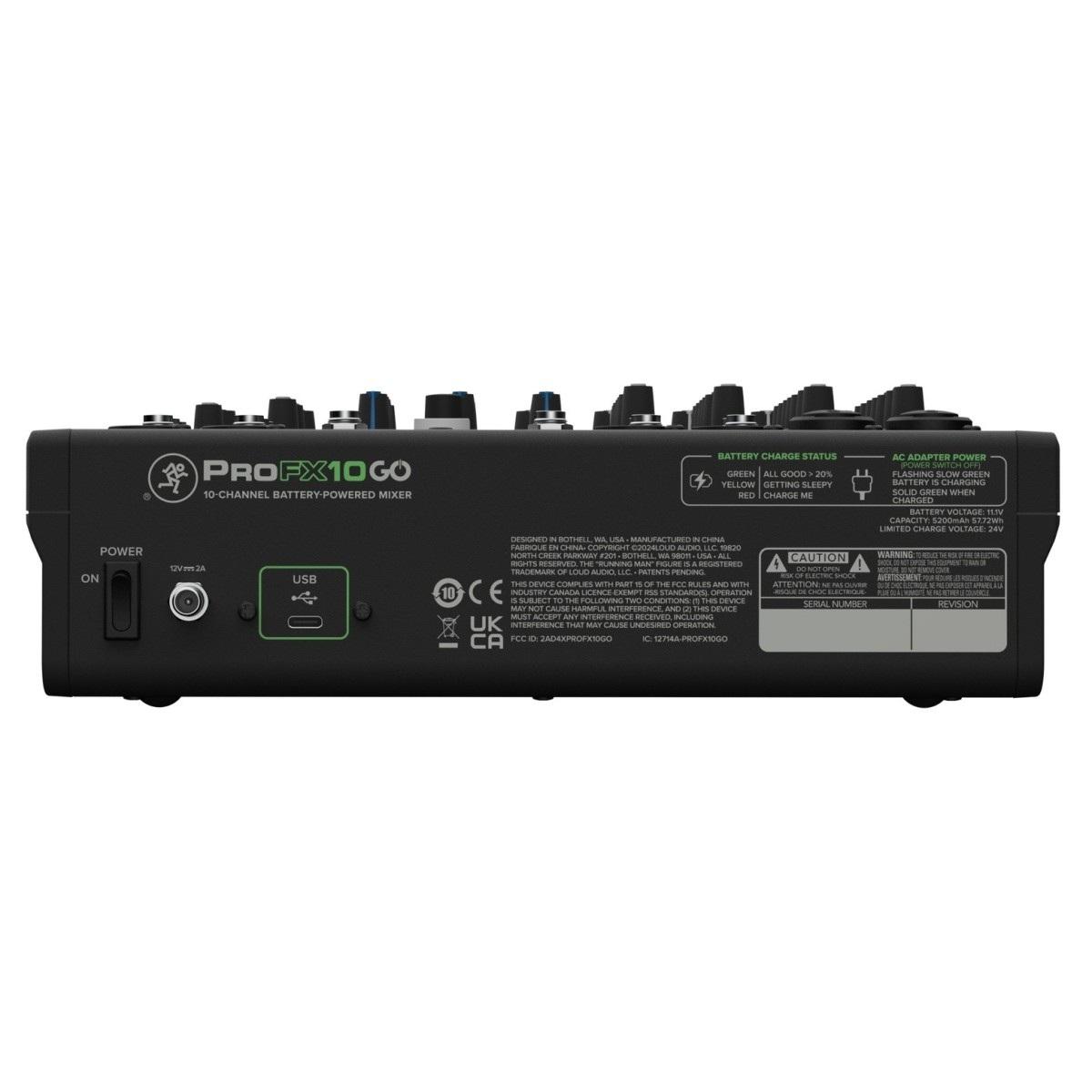 Mackie profx10go mixer analogico passivo a batteria usb 10 canali con effetti