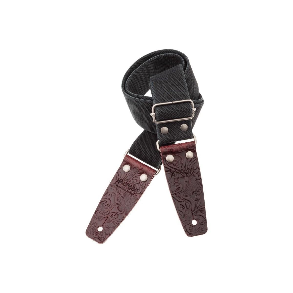 MAGRABO' Stripe Sc Entry Olded Black 5 Cm Terminali Embossed Flores Bordeaux Silver Buckle