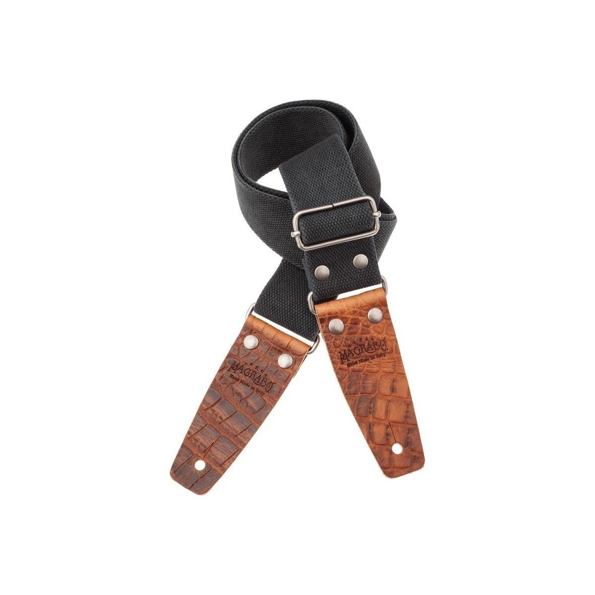 MAGRABO' Stripe Sc Entry Olded Black 5 Cm Terminali Embossed Cocco Pros Brown Silver Buckle