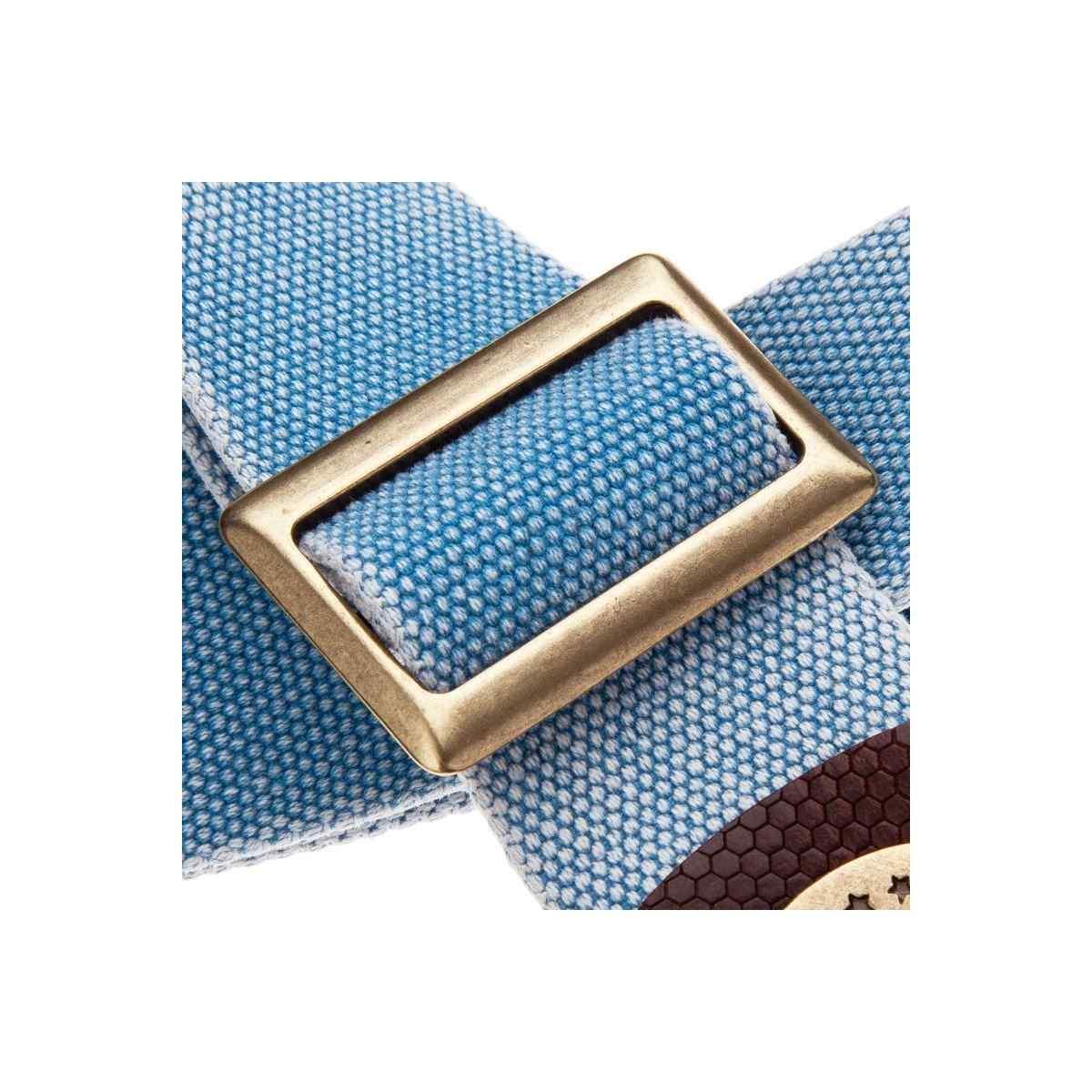 MAGRABO' Stripe SC Cotton Washed Celeste 5 cm terminali Twinkle Marrone Scuro, fibbia Recta Ottone