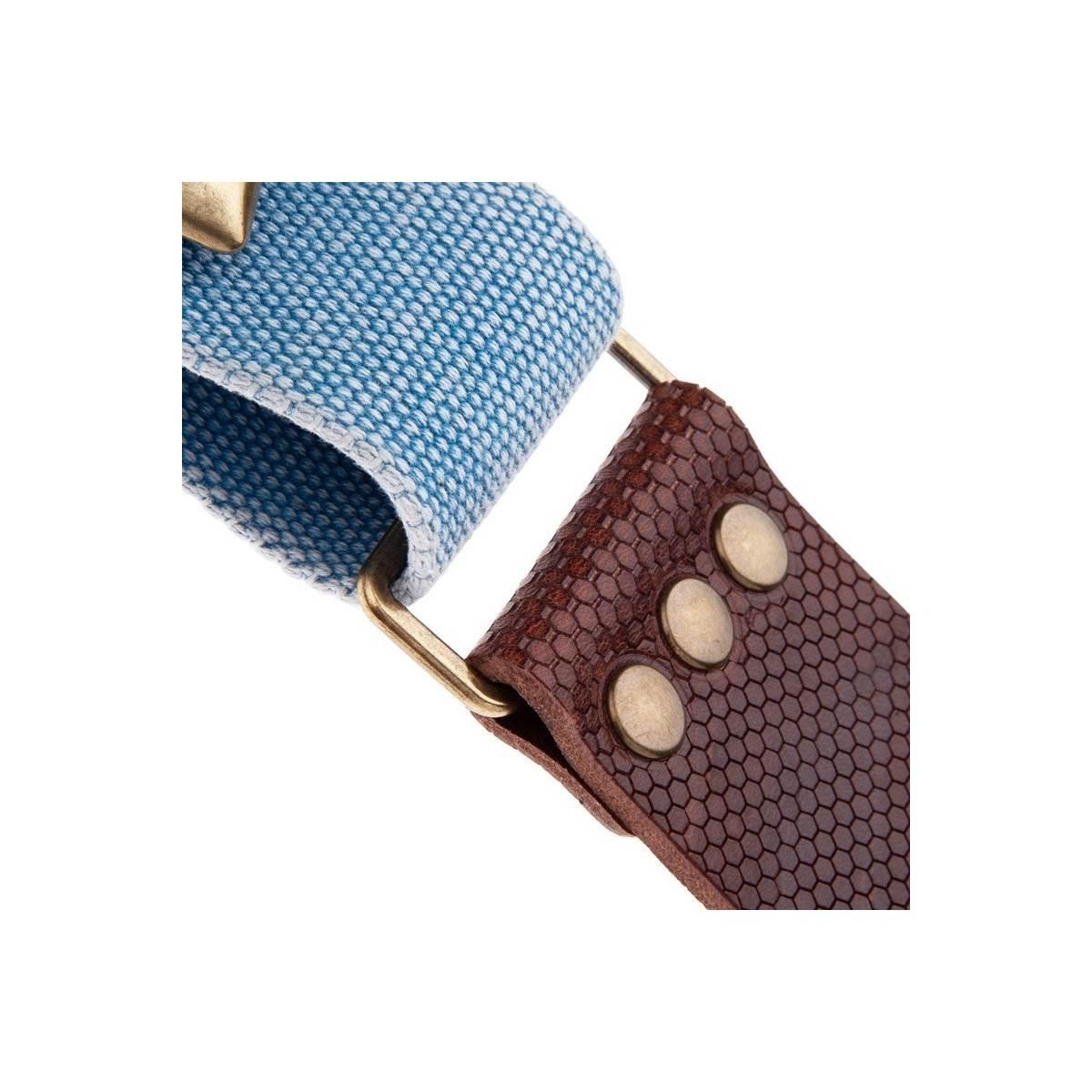 MAGRABO' Stripe SC Cotton Washed Celeste 5 cm terminali Twinkle Marrone Scuro, fibbia Recta Ottone