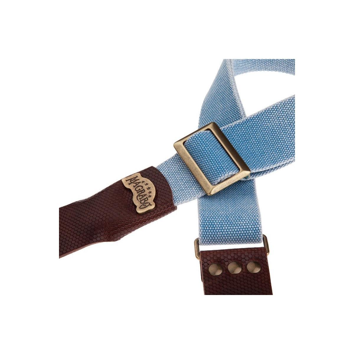 MAGRABO' Stripe SC Cotton Washed Celeste 5 cm terminali Twinkle Marrone Scuro, fibbia Recta Ottone