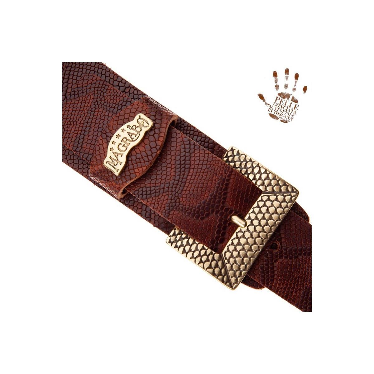 MAGRABO' Twin Buckle TC Embossed Snake Marrone 7 cm fibbie Scaled Ottone