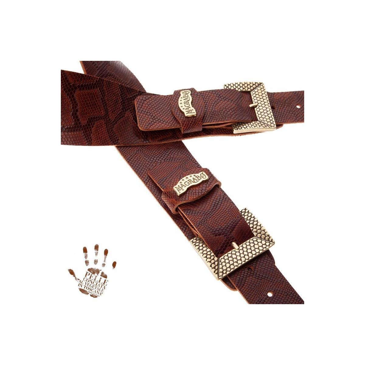 MAGRABO' Twin Buckle TC Embossed Snake Marrone 7 cm fibbie Scaled Ottone