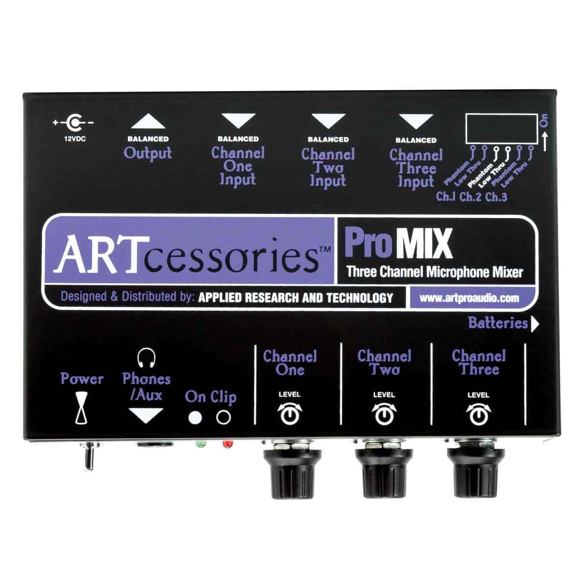 ART ProMIX Mini Mixer 3 Canali con Alimentazione a Batteria o Rete